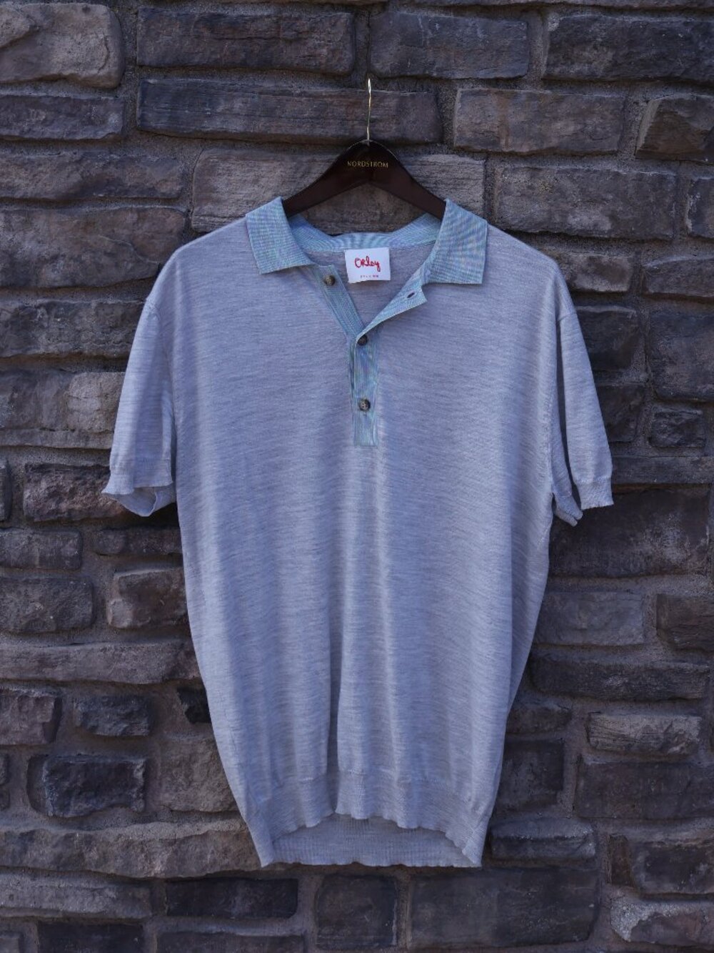 Roda Men’s XL Heather Gray Extra-Fine Merino Wool Knit Polo